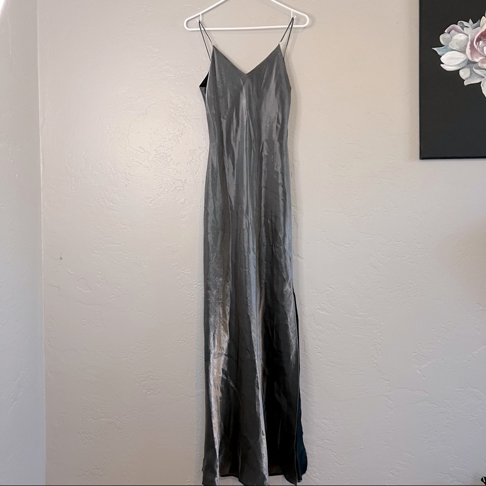 Zum Zum by Niki Livas Silver Vintage Y2K Dress with Crisscross Rhinestone Back
